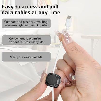 Magnetic Cable Organizer Set, 8 Pcs Easy Adhesion Desk & Wall Mount Holders for Mobile Phones and USB Cables, Perfect for Office, Kitchen, Car, and Bedside Use (Black)