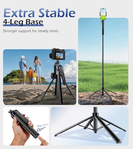 UBeesize 70'' Magnetic Selfie Stick Tripod for iPhone, MagSafe Tripod with 2-in-1 Phone Clamp & 1/4'' Screw Mount, Phone Tripod Stand with Remote, 4-Leg Stable Selfie Stick for Camera & GoPro - size: 70in
