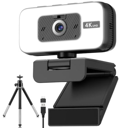 4K Webcam with AutoFocus, USB Plug and Play Webcam with Microphone for PC/Laptop, Privacy Cover, Brightness Adjust, Flip, Zoom for Video Meeting