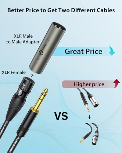 AA AUDIO ACCESSORY XLR Female to 1/4 Cable with XLR Male to Male Adapter Bundle, Rean Connectors from Neutrik, Kevlar-Reinforced Nylon Braided TRS Cable, Balanced Quarter Inch Cord, 10ft, OFC - size: 10ft, style: XLR Female to 1/4 & XLR Adapter