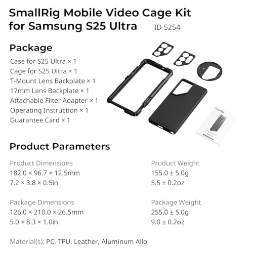 SmallRig S25 Ultra Cage Kit for Samsung Aluminum Cage with 67mm Magnetic Filter Adapter, Quick Release Design, Phone Video Rig for Vlogging and Live Streaming -5254
