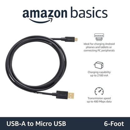 Amazon Basics 5-Pack USB-A to Micro USB Charging Cable for Android Phones and Tablets, 480Mbps Data Transfer, Gold-Plated Plugs, USB 2.0, 6 Foot, Black - size: 6 Feet, style: 5-Pack