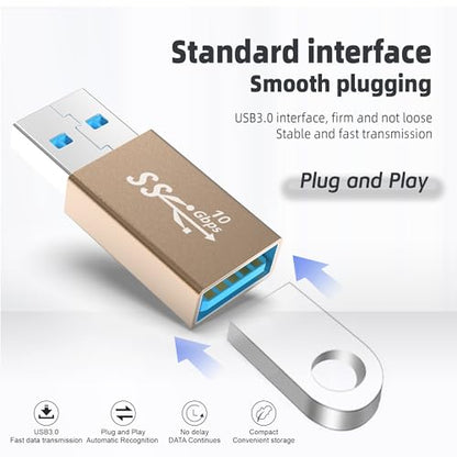 3Pack USB Coupler Male to Female USB 3.0 Type A Adapter Superspeed 10Gbps USB Port Extension Connector Bridge Compatible with Laptop Computer Hard Drive Printer Camera, Gold - style: male to female usb