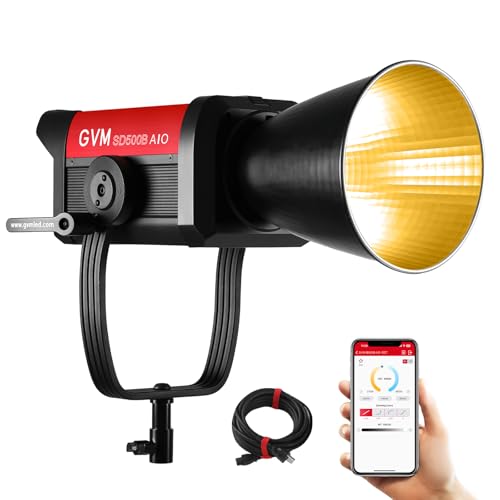 GVM 500W COB LED Video Light, APP Control, Bi-Color Continuous Output Lighting with Bowens Mount, 2700K-6800K, CRI/TLCI97+, 227040lux@1m, 12 Effects & 12 Sources for Studio Photography - size: 500W