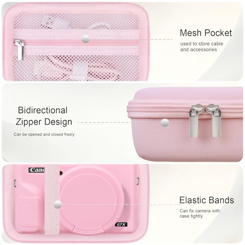 Elonbo Camera Case for Canon PowerShot G7X Mark III Digital Camera, G7X Mark III Hard Carrying Case + Soft Silicone Cover with Removable Lens Cover, Jelly Pink - color: Jelly Pink