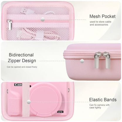 Elonbo Camera Case for Canon PowerShot G7X Mark III Digital Camera, G7X Mark III Hard Carrying Case + Soft Silicone Cover with Removable Lens Cover, Jelly Pink - color: Jelly Pink
