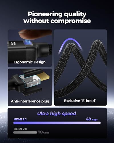 Silkland 10K 8K HDMI 2.1 Cable 10FT, (Upgrade Braided) Certified Ultra High Speed HDMI® Cable [8K@60Hz, 4K@120Hz] 48Gbps, HDR, eARC, HDCP 2.2&2.3, Compatible for Soundbar/PS5/Xbox/Roku TV - color: Black, size: 10 Feet, style: 1-Pack