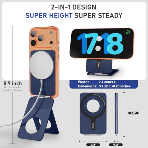 IST IDEA for Magsafe Tripod, Tripod for iPhone Lightweight Aluminum Alloy & Angle Adjustment & Strong Magnets iPhone Tripod Stand Compatible with 17/16/15/14/13/12 (Included Metal Ring) - color: Navy Blue