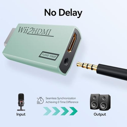 GANA Wii to HDMI Converter Adapter with Hdmi Cable Connect Wii Console to HDMI Display in 1080p Output Video with 3.5mm Audio Supports All Wii Display Modes Turquoise - color: wii to hdmi Turquoise