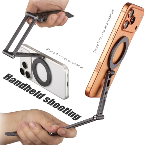 SHINEWEE Ultra-Compact Magnetic Tripod Stand: Aluminum Phone Mount for iPhone 17/16/15/14/13/12 Pro Max, Adjustable Cellphone Holder with 1/4” Screw & Travel Hook (Grey)