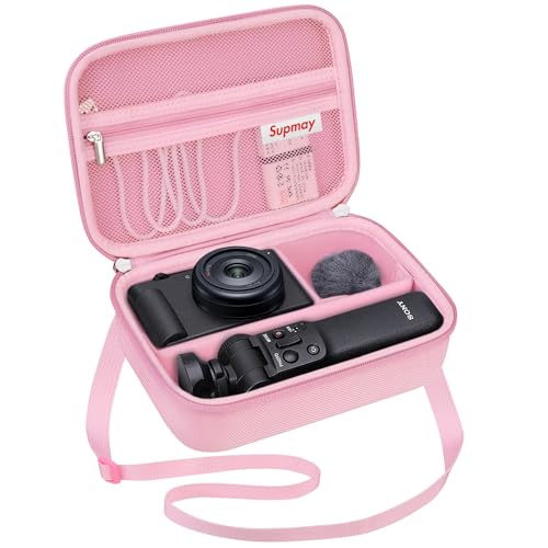 Hard Travel Case for Sony ZV-1F / ZV-1 / ZV-1 II Digital Camera, Protective Cases Bag Fits Vlogger Accessory Kit Tripod, Microphone, LED Video Light, Extra Zipper Pocket fit Battery Pack, Pink - color: Pink, size: for Sony ZV-1F / ZV-1 / ZV-1 II