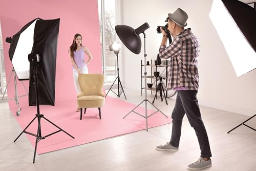 Denny Manufacturing - Seamless Paper Backdrop for Photography, Pink Seamless Paper Roll - Light Pink (86 in x 36 ft) Includes Free Roll Black Gaffer Tape (2 in x 13 ft) - color: Light Pink, size: 86 in x 36 ft