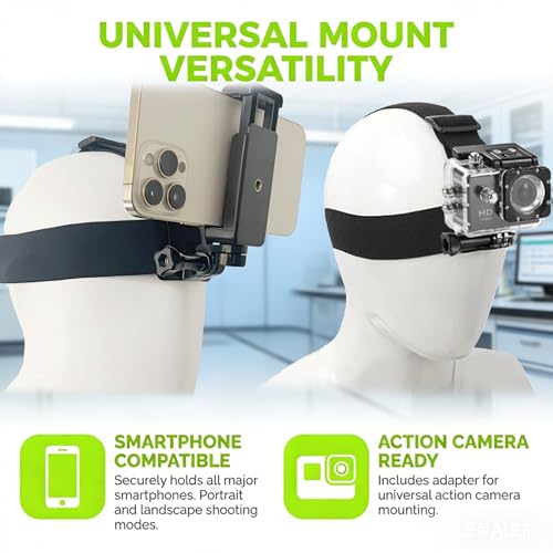 Adjustable Head-Mounted Camera Holder for Cell Phones - Head Mount Strap Bracket for First-Person View Video Shooting - Compatible with most mobile phones and cameras (4"-7")