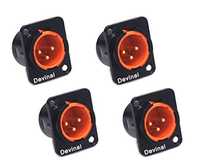XLR Male Jack 3 Pin - Chassis Panel Mount Jacks D Series Size, Black Metal Housing, Fits Series D Pattern Holes Audio Studio Connector - 4 Pack - color: Male Black
