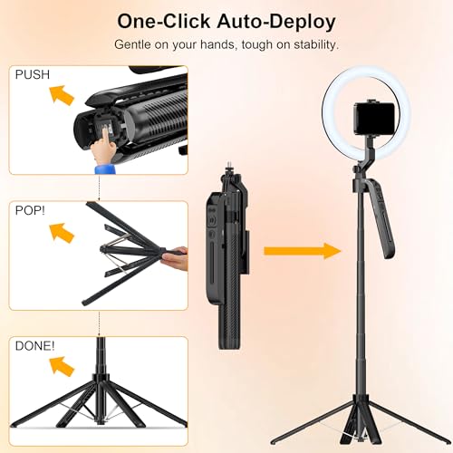 10" Ring Light with 71" Phone Tripod Stand Auto Face Tracking, Vlogging Kit for iPhone Tripod with Remote, Dimmable LED Circle Round Light for TikTok/Makeup/YouTube/Live Steaming - size: Tripod with 10'' Ring Light