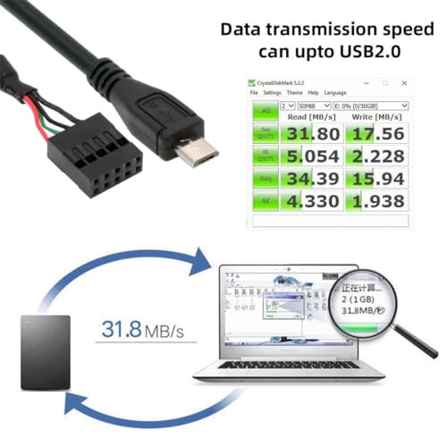 chenyang USB 2.0 9Pin 10Pin Motherboard Header to Micro USB 5Pin Data Cable 0.5M - style: Micro USB