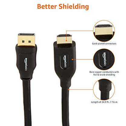 Amazon Basics DisplayPort to HDMI Cable, Video and Audio, Uni-Directional, 1920x1200, 1080p, Gold-Plated Plugs, 25 Foot, Black - size: 25 Feet, style: 1-Pack