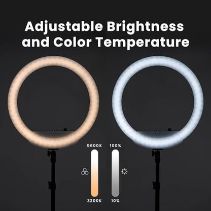 Lume Cube LED Ring Light for Videos, Selfies, Live Streaming |18” Circle Light with Stand, Phone Holder, and Camera Mount | Portable + 6.5 ft Tripod Stand and Travel Case | Battery Not Included