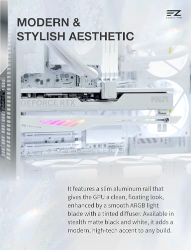 EZDIY-FAB VH90 ARGB GPU Bracket, Adjustable Anti-Sag Graphics Card Holder with Precision Rail & Lift System, Reinforced Design, 5V 3-Pin Motherboard Sync, White - color: White