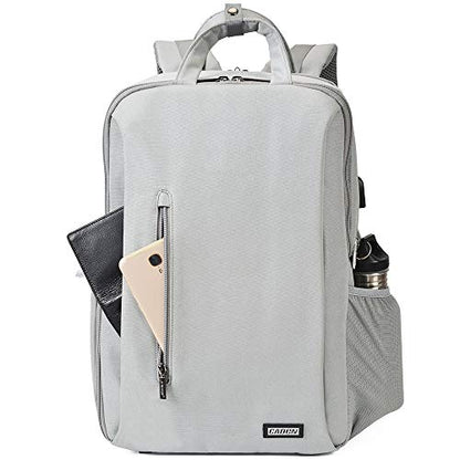 CADeN Camera Backpack w/ 15.6" Laptop Compartment, USB Charge Port, Tripod Holder, Rain Cover Compatible for Sony Canon Nikon - color: L5 Generation 3 Light Gray