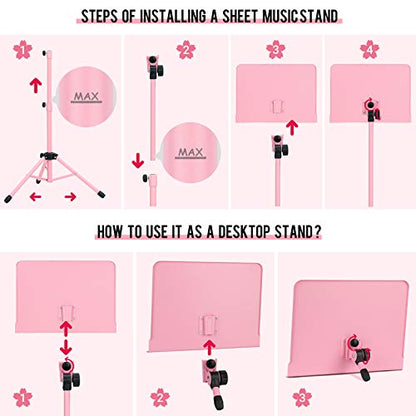 CAHAYA Sheet Music Stand & Tabletop Music Stand Solid Back with Carrying Bag for Books Notes Laptop Tablet Pink CY0194 - color: Pink, size: Standard Version