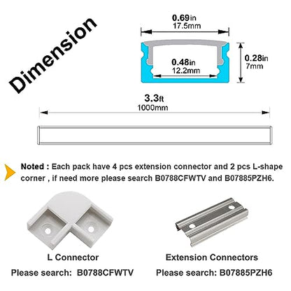 hunhun 20-Pack 3.3ft/1Meter U Shape LED Aluminum Channel System with Milky Cover, End Caps and Mounting Clips, Aluminum Profile for LED Strip Light Installations, Very Easy Installation