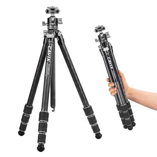 CAVIX 57"/145cm Carbon Fiber Tripod, Lightweight Tripod for Camera, 360° Panorama Tripod Ball Head, 1/4" Arca QR Plate, Travel Tripod Monopod for DSLR Video Camcorder, Max Load 33lb/15kg. - size: Carbon Fiber(57")