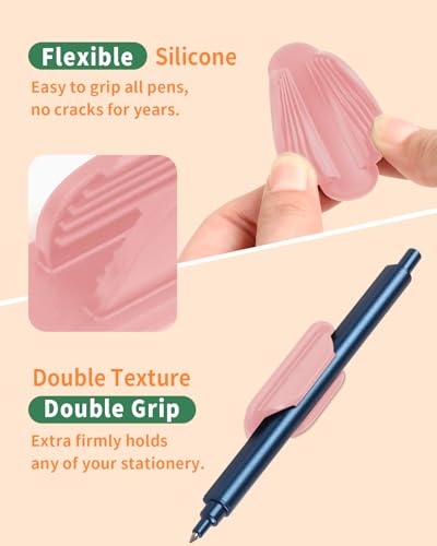 Tiizze Adhesive Pencil Holders for Desk Set of 10 - Silicone Pen Holder with 15 PCS Adhesive Pads - Flexible Pencil Holder for Office Essentials Accessories and Teacher Supplies, Pink - color: PINK