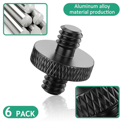1/4 Male to 1/4 Male Threaded Tripod Screw Adapter - 6 Pcs (Black) for DSLR, Mic Stand, Camera Cage & Shoulder Mount - color: 1/4-1/4 Male