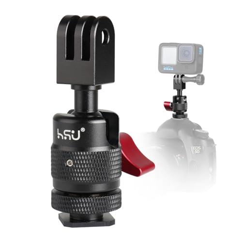 HSU Cold Shoe Mount Adapter, Aluminum 1/4”-20 Screw Hole 360° Rotation Camera Tripod Mount for GoPro Hero 13/12/11/10/9/8/7/DJI Osmo Action, Applicable for Tripod Selfie Stick and DSLR Camera Flash