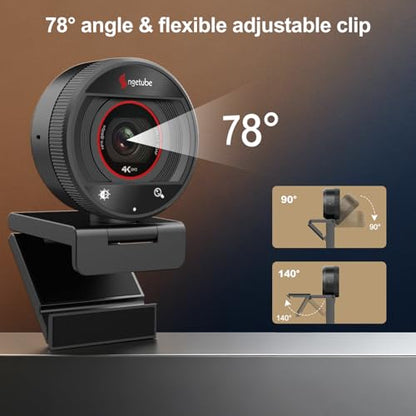 Angetube 4K Webcam for PC&Mac, 1080P@60fps Autofocus Webcam with Microphone | 2 Mics, 8X Digital Zoom 78° FOV, Privacy Cover, Plug & Play, USB Webcam 4K for Computer Windows, Meetings, Streaming, Laptop