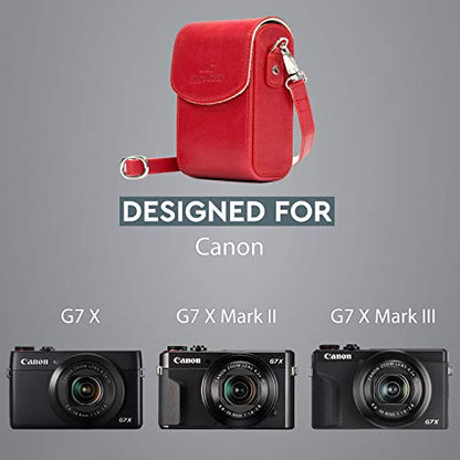 MegaGear Leather Camera Case with Strap Compatible with Canon PowerShot G7 X Mark III, G7 X Mark II, G7 X - MG1216, Red - color: Red