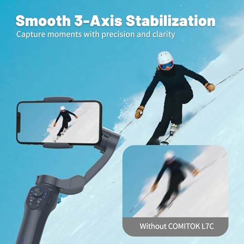 COMITOK L7C Pro, Gimbal stabilizer for iPhone, Phone Stabilizer for Video Recording with Face/Object Tracking, 3-Axis Gimbal for Android & iPhone 15 Pro Max, Foldable Phone Gimbal Vlog Recording