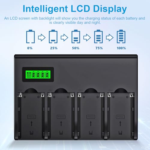 4&6 Pack NP-F970 Batteries 8900mAh and 4/6-Channel Charger Compatible with NP F970, F960, F950, F930, F770, F750, F570, F550, F530, F330 and Handycams, Field Monitor, Video Light (4 Channel&4 battery) - size: 4 Channel&4 battery