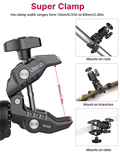 ULANZI R099 Super Clamp Camera Mount - Heavy Duty 3.3lb Load Metal Clamp with 360° Ball Head for Action Cameras (GoPro/Insta360/DJI), DSLR, Bike/Motorcycle Handlebar, Pole/Tube Mount Accessories