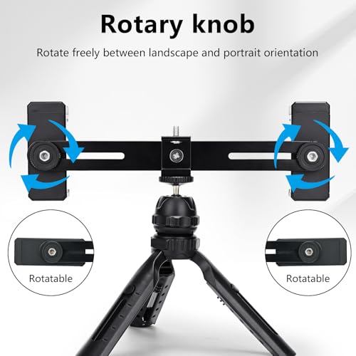 Multifunctional Smartphone Video Kit, with Universal Phone Desktop Tripod with Dual Phone Holders and 4 Cold Shoe mounts for vlogging, Live Streaming, Online Video Teaching, and conferences
