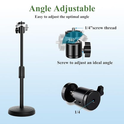 Webcam Stand with Phone Holder, Adjustable Height Desk Camera Mount for Logitech C920 C922 C925e C930e, 1/4" Threaded Desktop Tripod Stand for Live Streaming, Video Conferencing, Online Classes