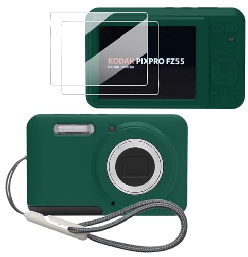 Case for Kodak PIXPRO FZ55,FZ55 accessories,Soft Silicone Protective Case,Comes with 2 Screen Protectors and 1 Wrist Strap - Dark green - color: Dark green