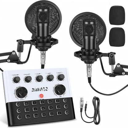 F993 All-in-One Podcast Equipment Bundle for 2，BM-800 Recording Studio Package with Voice Changer, Live Sound Card - Audio Interface for Vlog/Live Streaming/Singing/YouTube/Gaming - size: 2 MIC-1