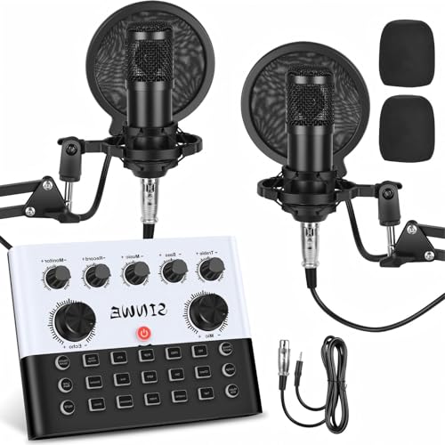 F993 All-in-One Podcast Equipment Bundle for 2，BM-800 Recording Studio Package with Voice Changer, Live Sound Card - Audio Interface for Vlog/Live Streaming/Singing/YouTube/Gaming - size: 2 MIC-1