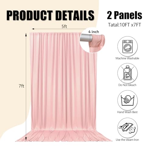 10ft x 7ft Light Pink Backdrop Curtains for Parties, Fabric Satin Background Curtain with Rod Pockets for Weddings, Birthday, Baby Shower, Photography, Graduation Party Backdrop Drapes, 2 Panels - color: Light Pink