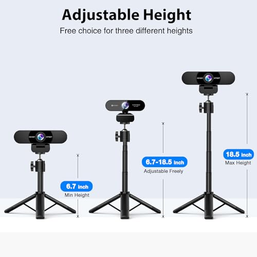 Webcam Tripod, EMEET Professional Webcam Mini Tripod, Adjustable Heights with 360° Swivel Head, Portable&Lightweight, Stable Use, Universal Compatible for Most Webcams/Phones/GoPros/Mirrorless Cameras