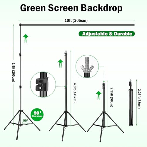 Green Screen Backdrop Kit,10 x 6.5 FT Heavy Duty Stand for Photography | Portable Green Screen Kit, 5 Clamps, Carrying Bag for Photography, Video Recording, Live Streaming, Gaming and Zoom Meetings - size: 6.5 X 10 Feet