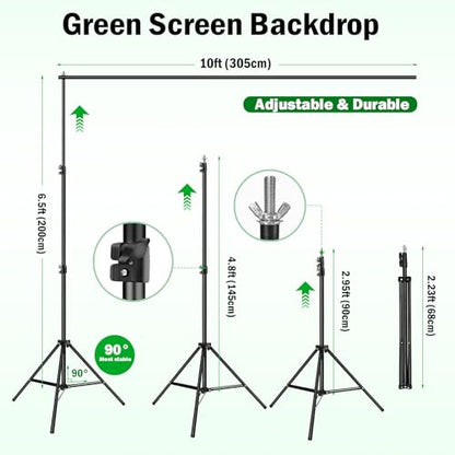 Green Screen Backdrop Kit,10 x 6.5 FT Heavy Duty Stand for Photography | Portable Green Screen Kit, 5 Clamps, Carrying Bag for Photography, Video Recording, Live Streaming, Gaming and Zoom Meetings - size: 6.5 X 10 Feet