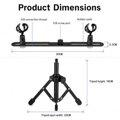 2 Mic Stereo Bar with Desktop Tripod Stand | Dual-microphone recording kit with 30cm stereo bar, desktop tripod, and adapter for XY, ORTF, and NOS recording.