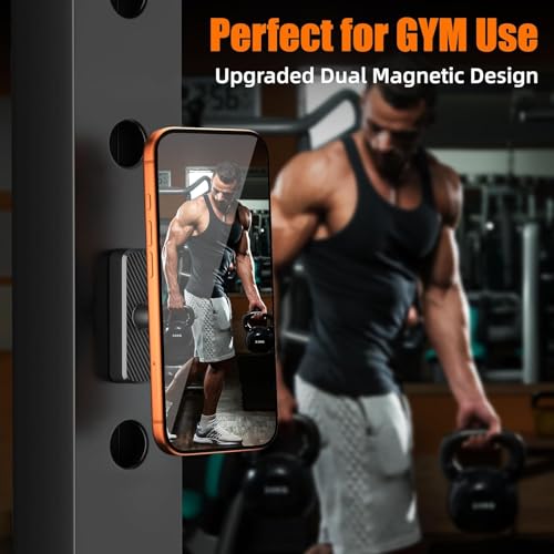 Dual Magnetic Phone Holder for Gym, Workout, Kitchen or Any Metal Surface, Magnet Base Mount & Power Magnet Phone Mount for MagSafe iPhone 17 16 15 14 13 12 Series