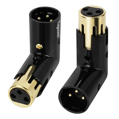 Adjustable 3-PIN Right Angle XLR Adapter 2 Pack, 90 Degree XLR Male/Female Gold Plated Heavy Duty Metal Connector, L Shape Extender - style: 2 Pack