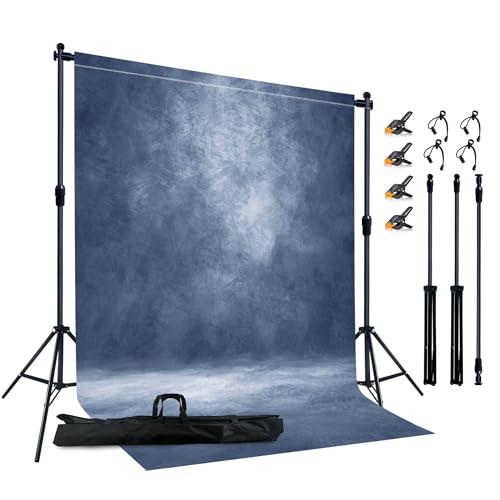 6.5x6.5 ft Photo Backdrop Stand with 6Wx8H ft Abstract Backdrop,Blue | 2-in-1 Portable, 6.5Wx6.5H ft Adjustable Stand, 6Wx8H ft Abstract photography background, 8 Clamps, Storage Bag Included - color: Blue, size: 6x8ft