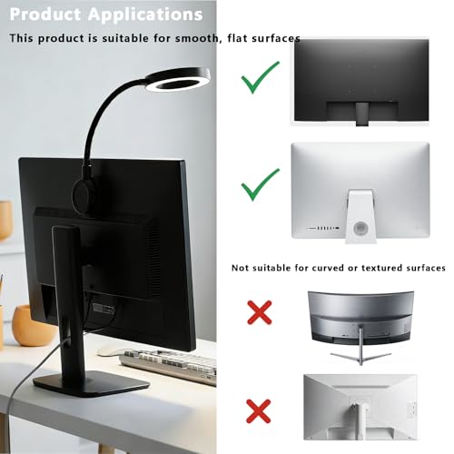 Little Joke Suction Mount Video Monitor Ring Light Bendable Desk Lamp | Selfie Fill Desk Lighting for Office Home, Flexible Gooseneck 7w 3 Modes For Video Conference, Webcam, Meetings, Live Stream - size: 3.5IN