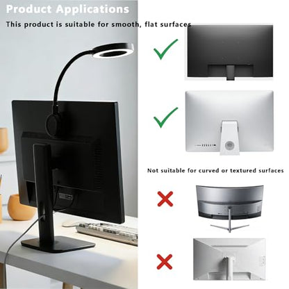 Little Joke Suction Mount Video Monitor Ring Light Bendable Desk Lamp | Selfie Fill Desk Lighting for Office Home, Flexible Gooseneck 7w 3 Modes For Video Conference, Webcam, Meetings, Live Stream - size: 3.5IN
